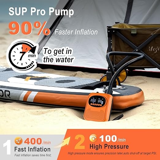 Mojimdo Elektrische SUP Pomp voor Opblaasbare Paddleboards – Automatische Luchtpomp met Digitale Display, Hoge Druk en Auto Stop