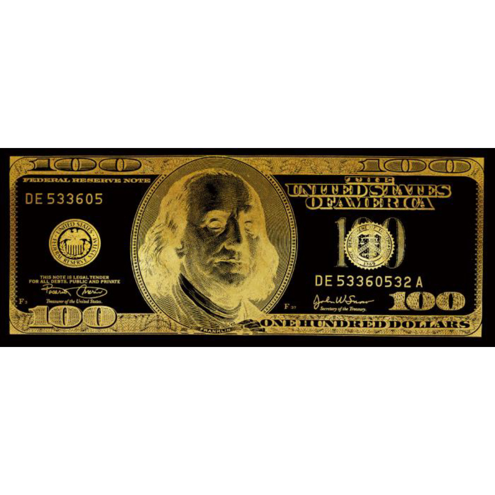 Glasschilderij - 100 Dollar (Goud)