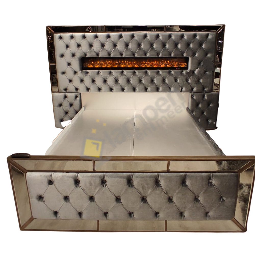 Boxspring Dubai Metallic Grey - inclusief sfeerhaard
