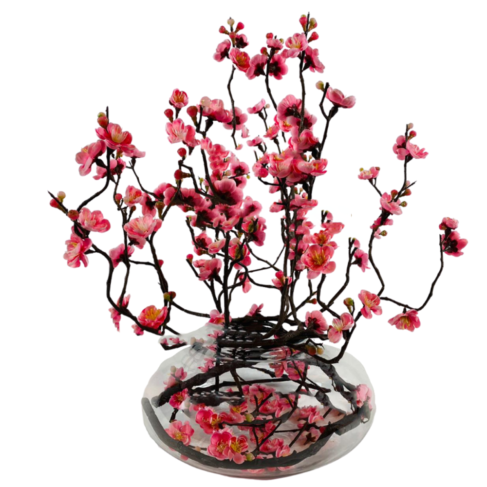 Appelbloesem Roze Kunstplant - Transparant pot