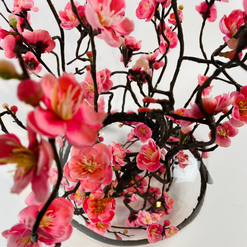 Appelbloesem Roze Kunstplant - Transparant pot