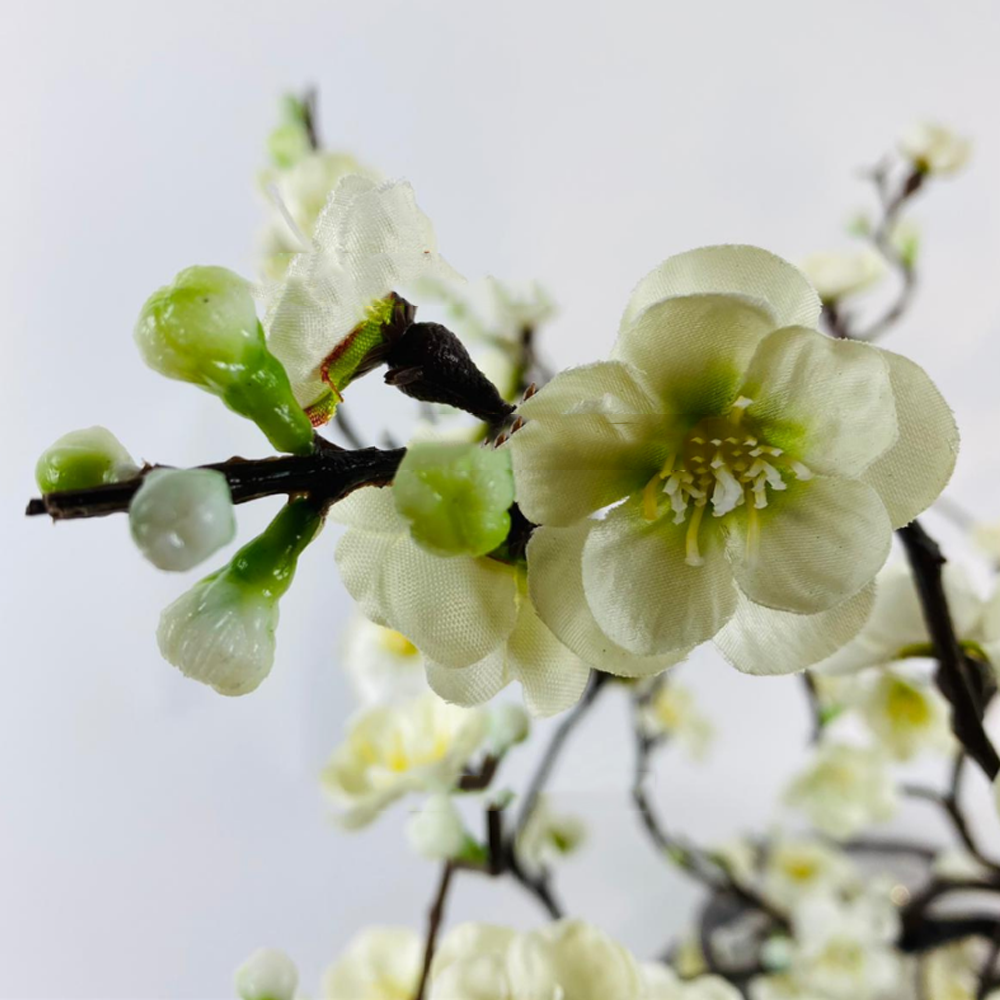 Appelbloesem Wit/Geel Kunstplant - Transparant pot