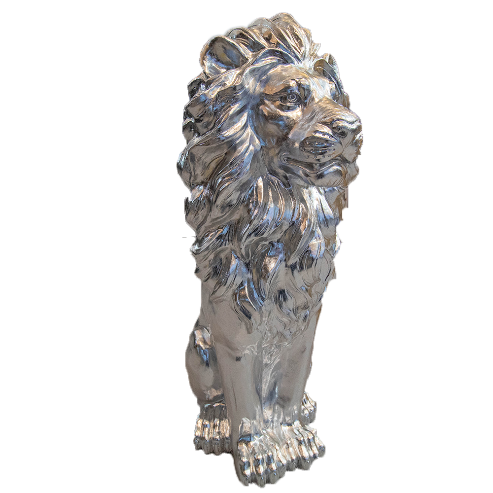 Groot Zittende Leeuwen Beeld - Zilver