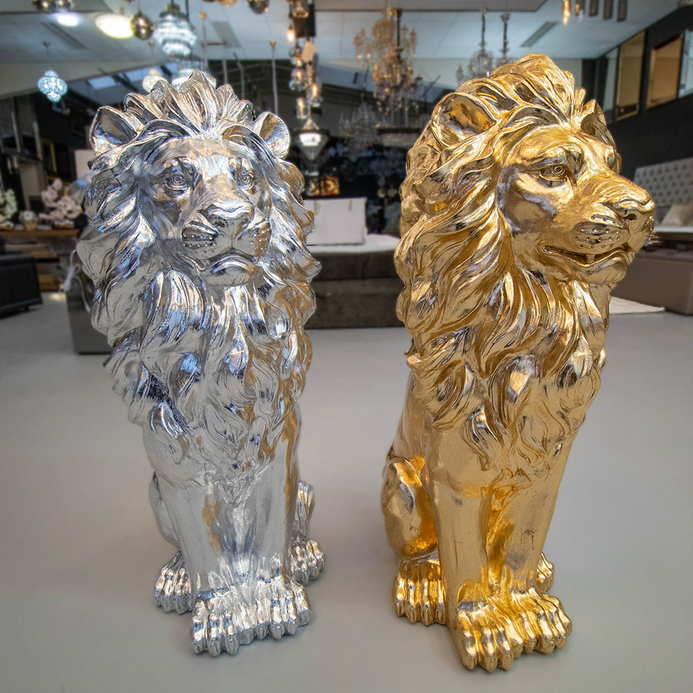 Groot Zittende Leeuwen Beeld - Zilver