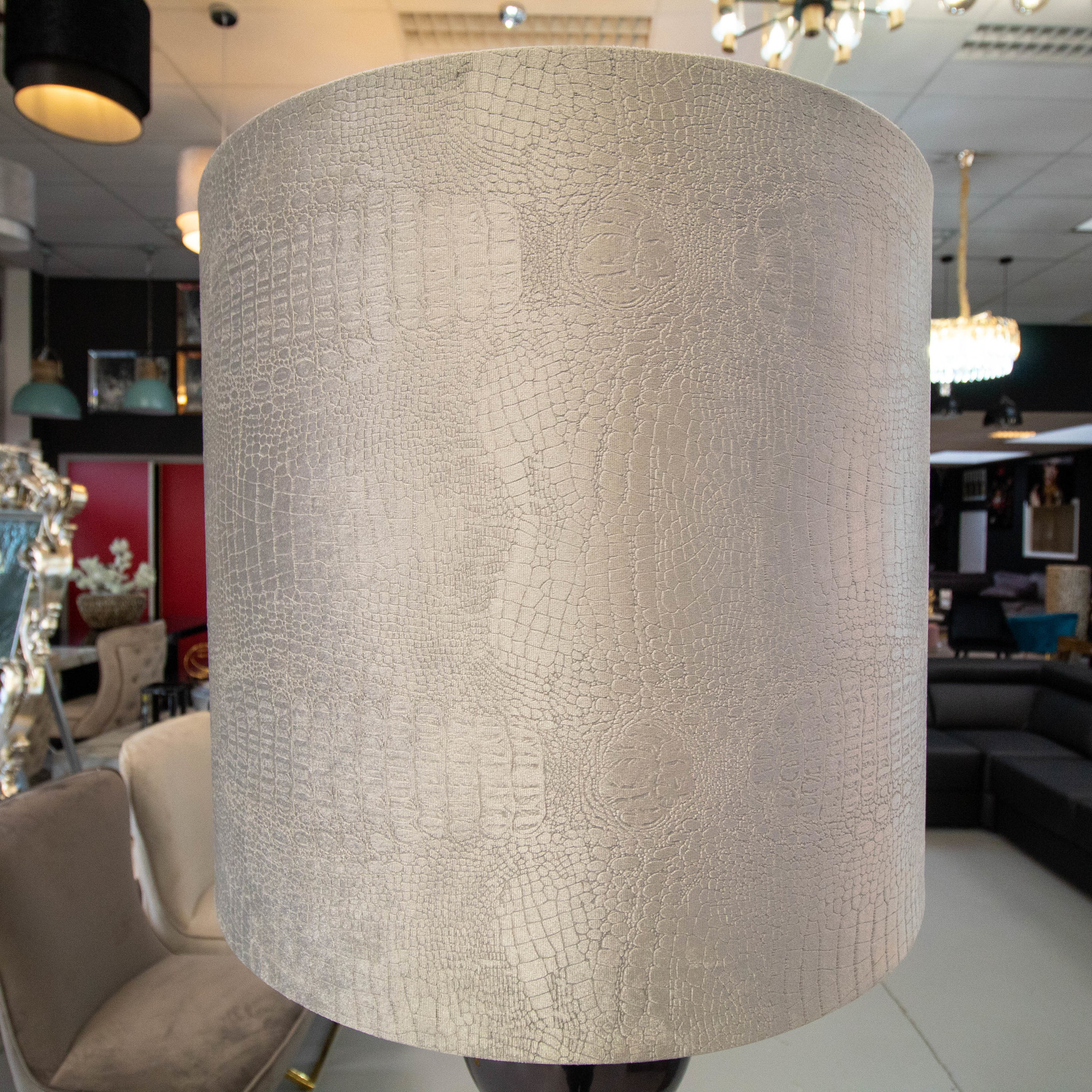 Zwarte 7 Bollamp Met Zilvere Croco Kap