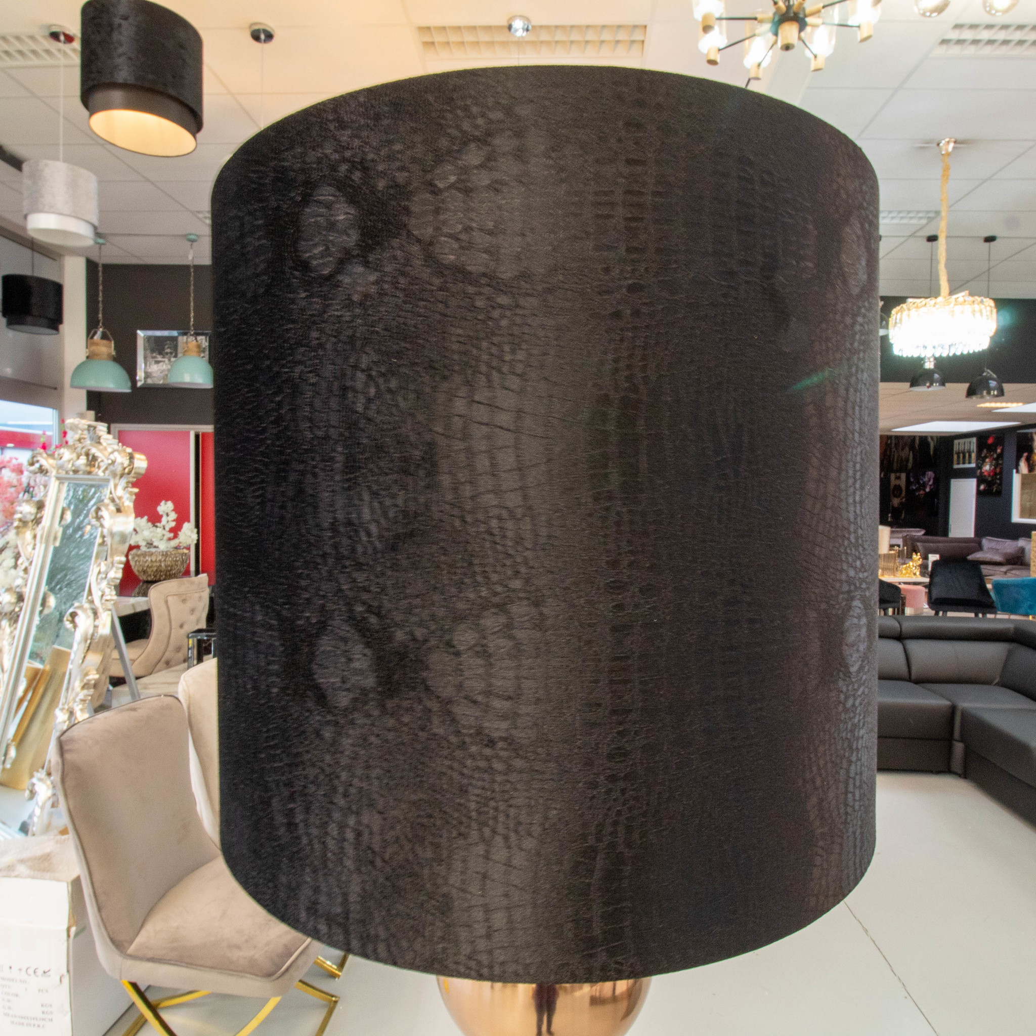 Brons 7 Bollamp Met Zwarte Croco Kap