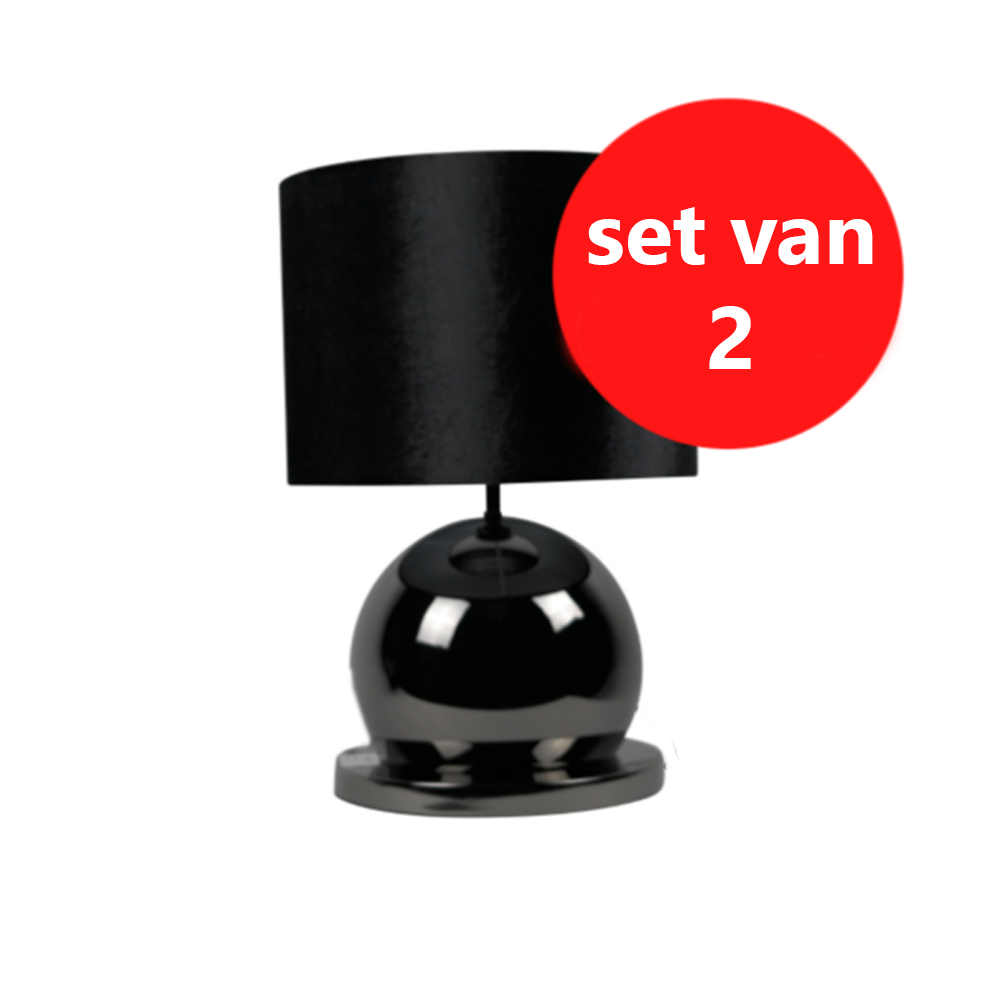 Bollamp - Antraciet - Tafellamp - 1 Bol - Ronde Voet - Set van 2