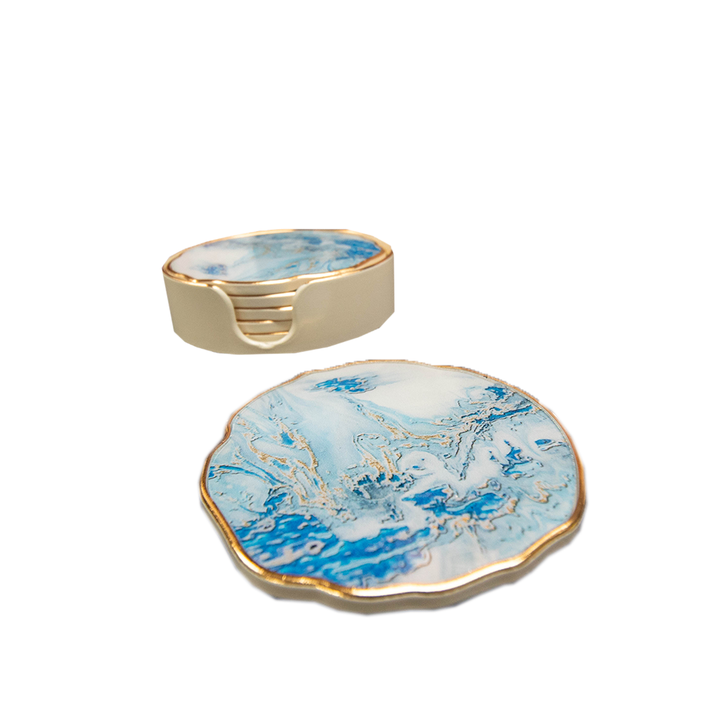 Onderzetters Wit Blauw Marbel - 6 Stuks