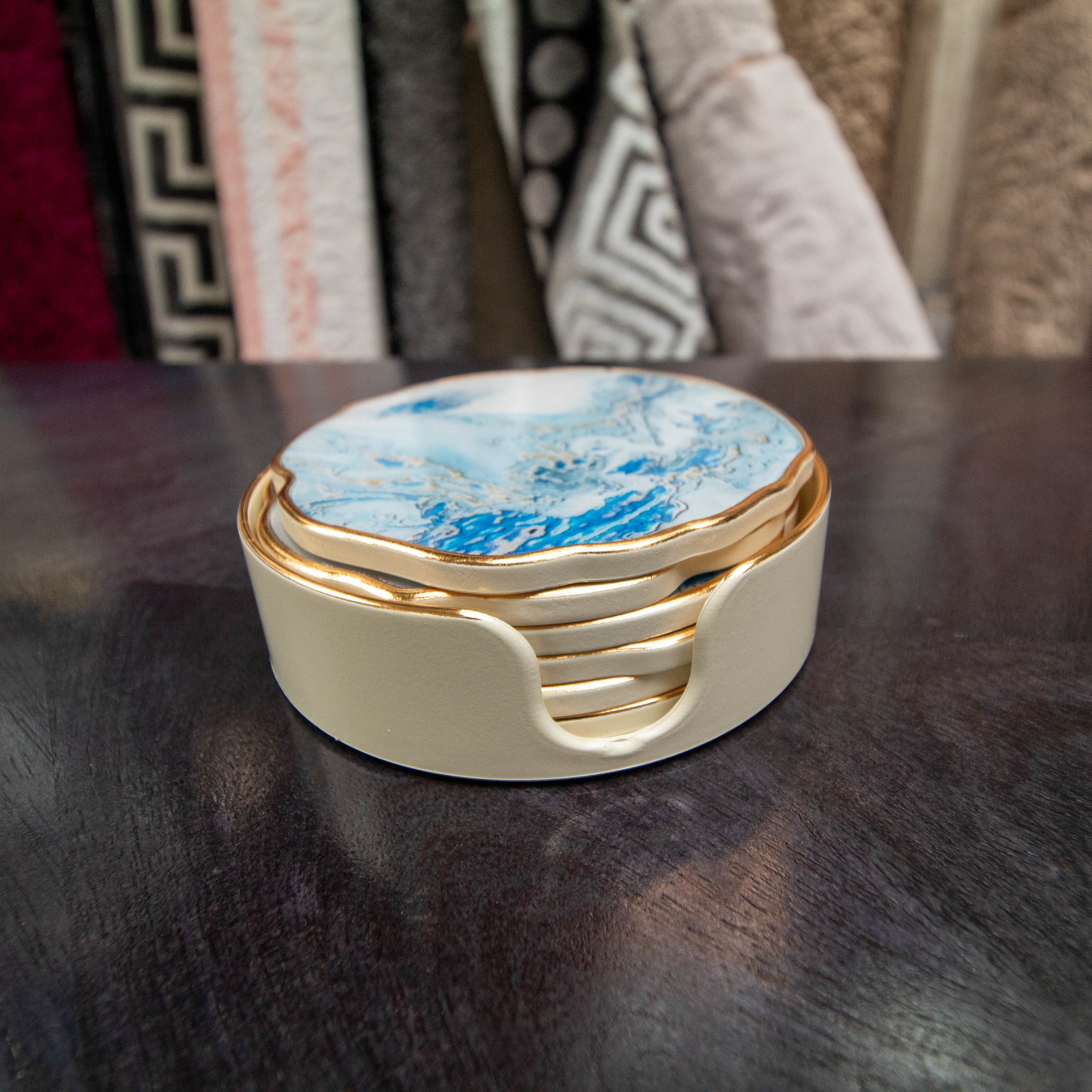 Onderzetters Wit Blauw Marbel - 6 Stuks