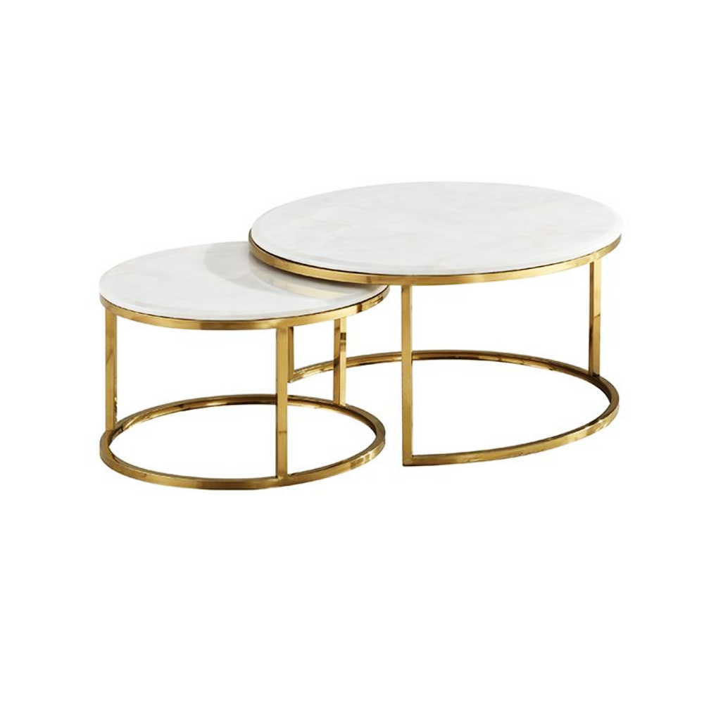 Salontafel - Goud, Wit (Marmer Look)