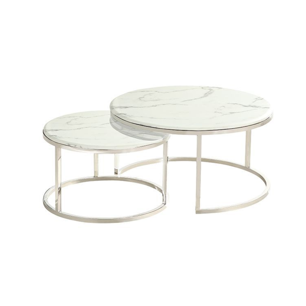 Salontafel - Zilver, Wit (Marmer Look)