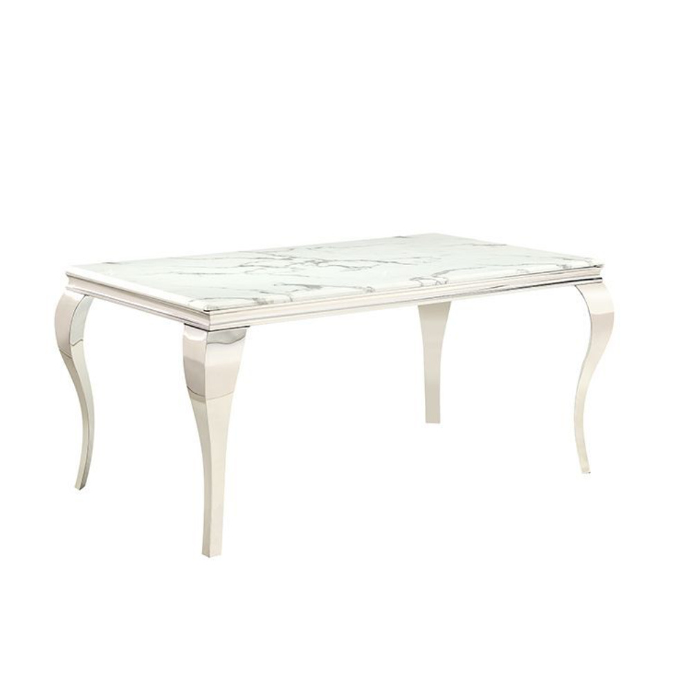 Milano - Eettafel - Zilver, Wit (Marmer Look)