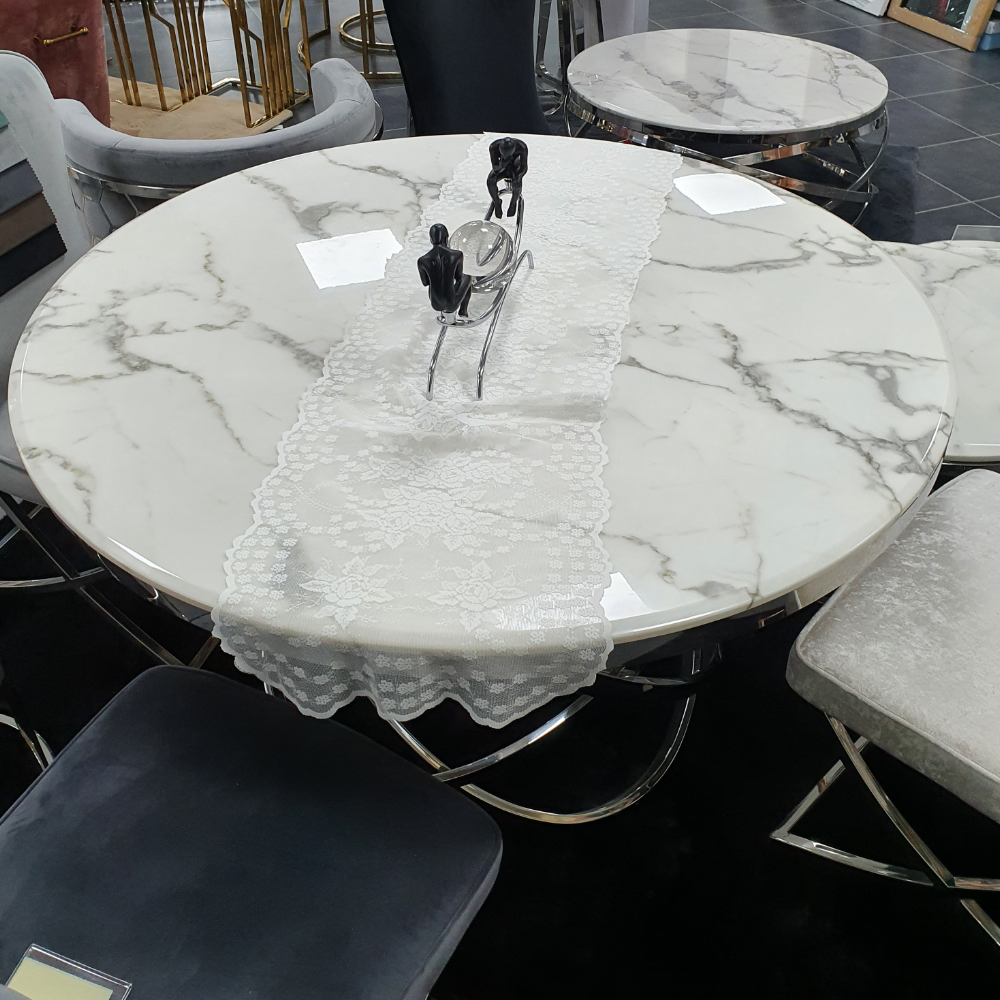 Eettafel - Natasha - Zilver, Marmer (Look)
