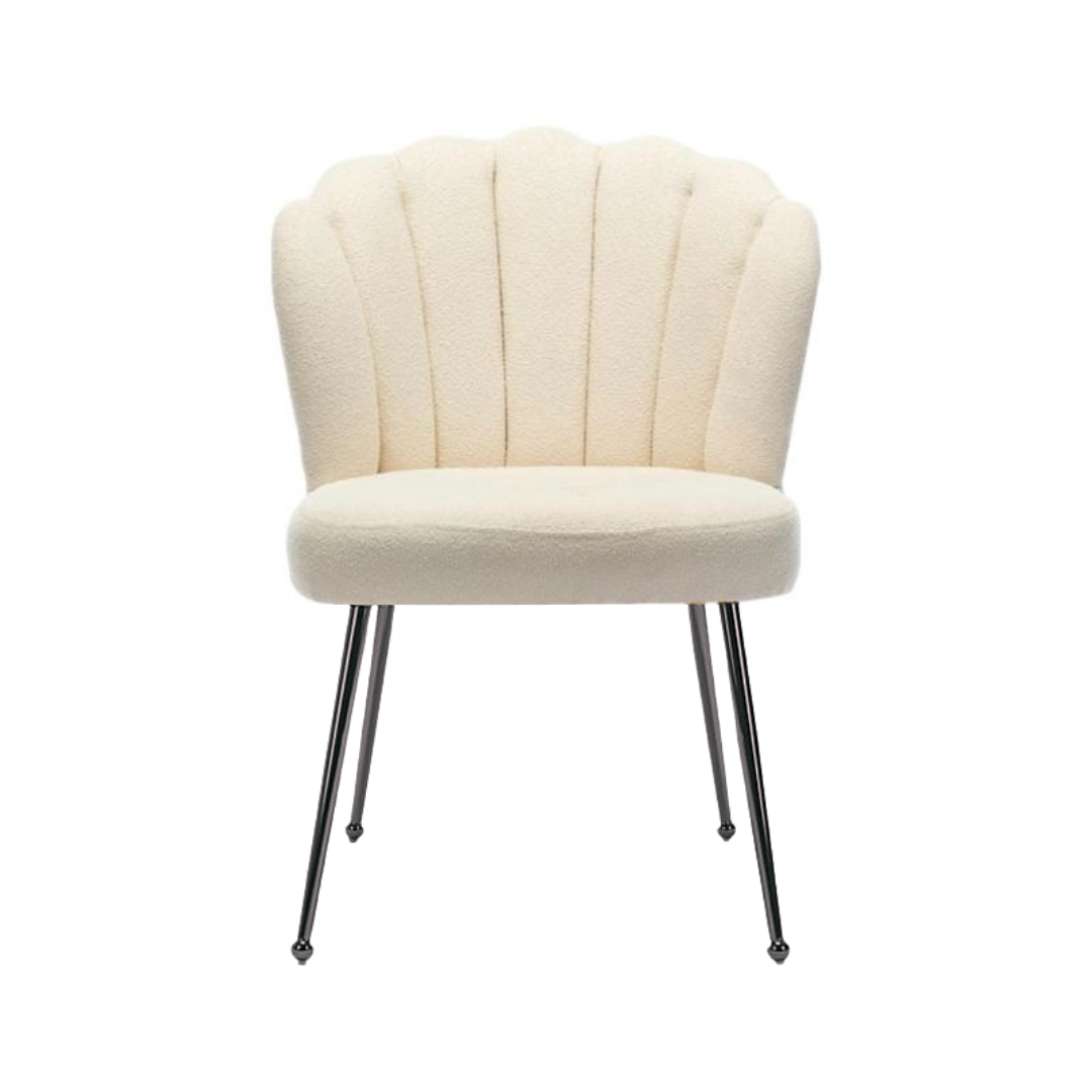 Schelp stoel Teddy - Bouclé stof - wit - zilver
