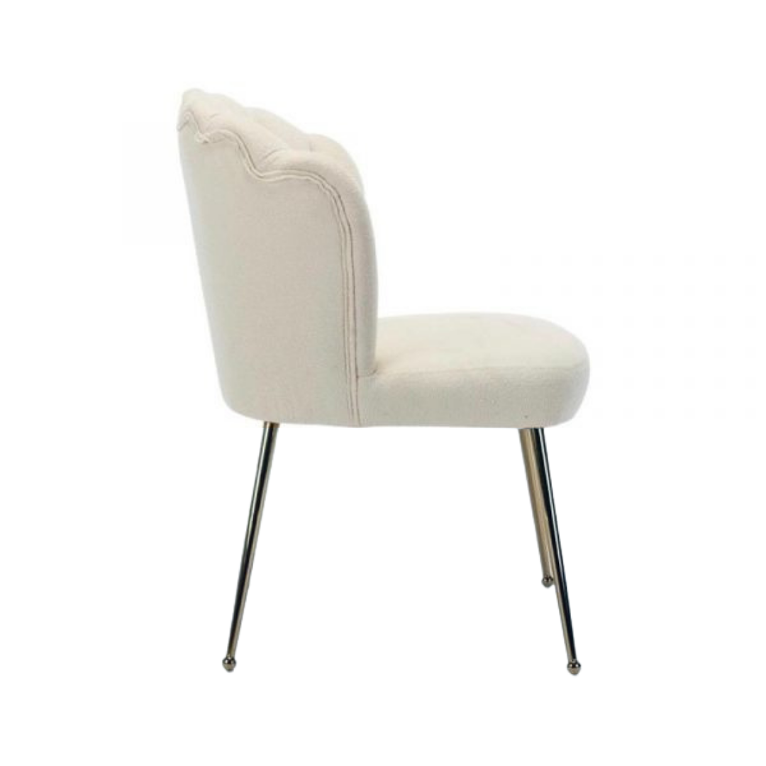 Schelp stoel Teddy - Bouclé stof - wit - zilver