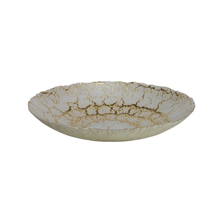 Crackle Fruitschaal - Wit/Goud