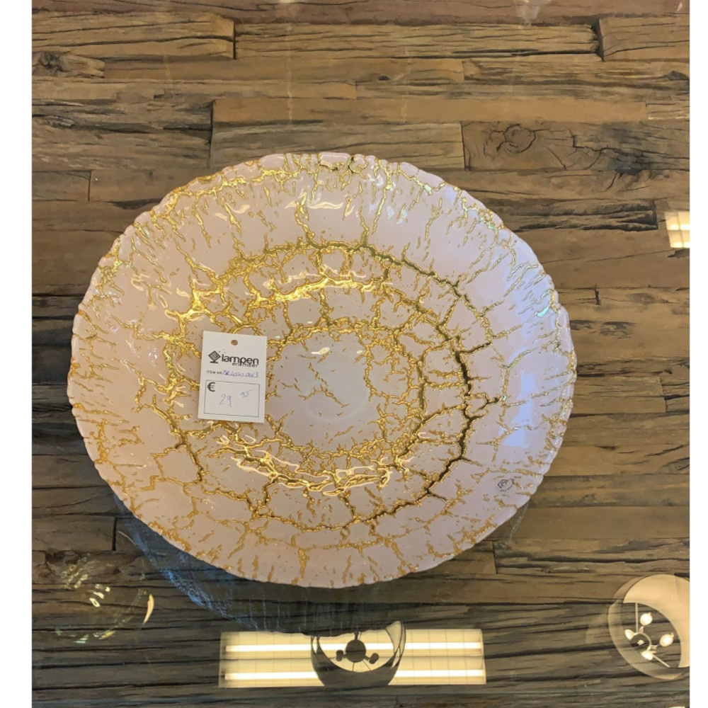 Crackle Fruitschaal - Wit/Goud