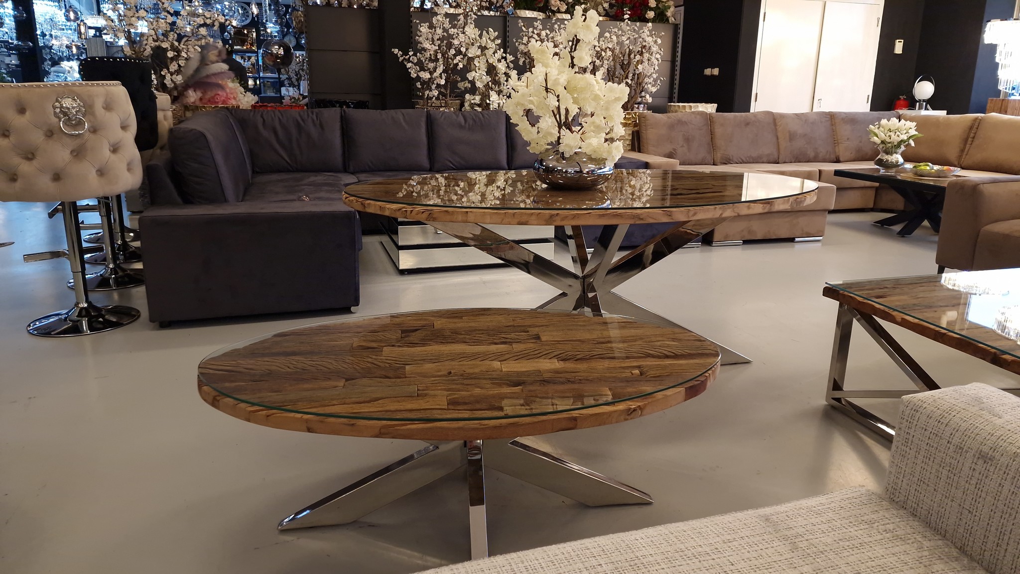 nemen Larry Belmont natuurlijk Sleeperwood Set Ovaal - Eettafel & Salontafel Set - Zilver - Lampenenmeer.nl