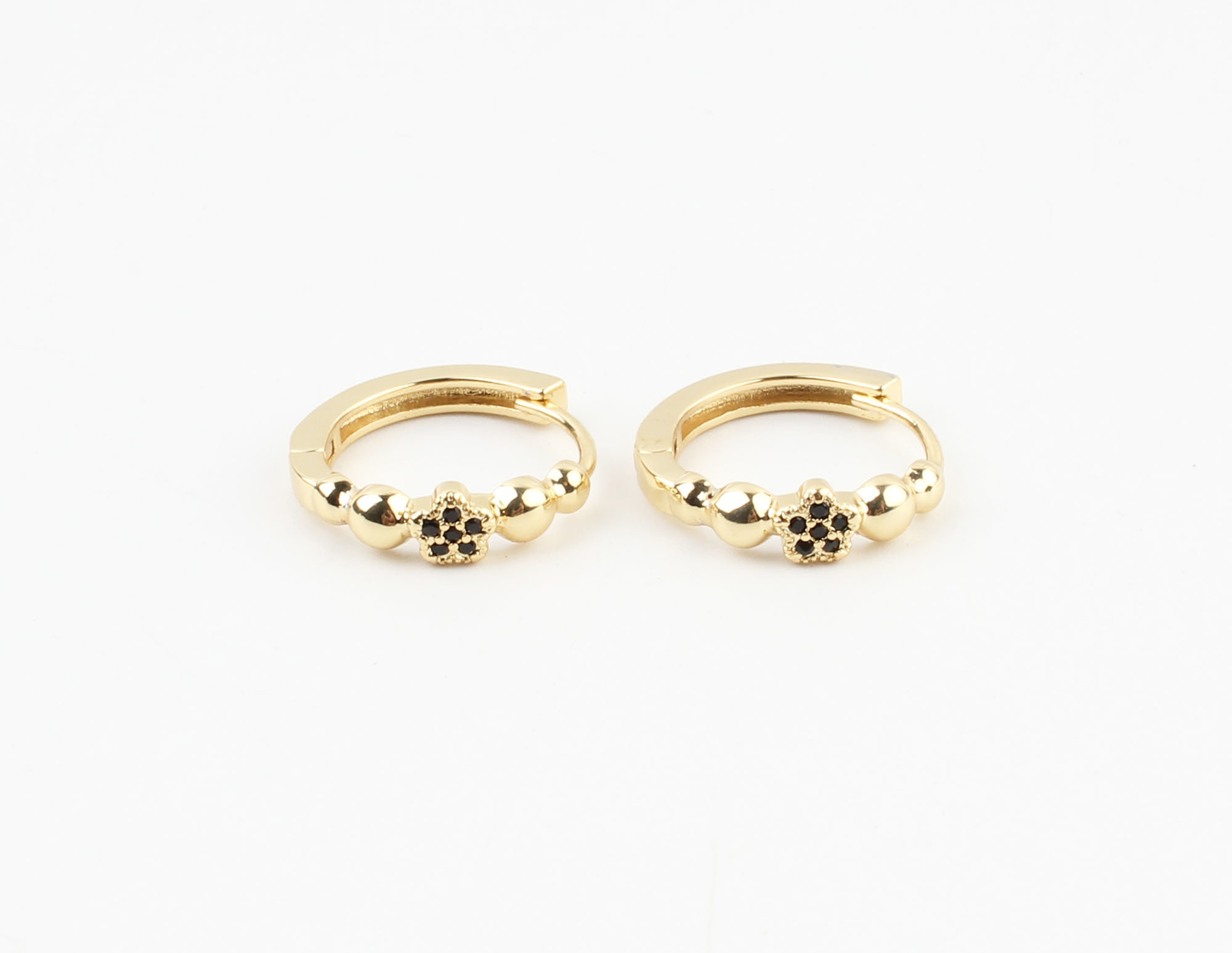 Round Black Flower Earrings Stainless Steel Notbranded