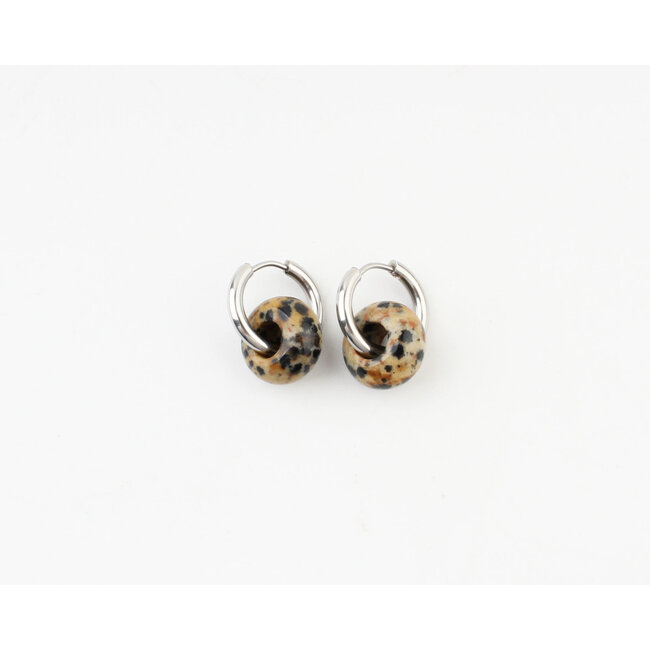 'Femme' Earrings Natural Stone Leopard Silver - Stainless Steel