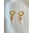 Boucles d'Oreilles 'Mon Amour' Doré Rose & Perles Blanches