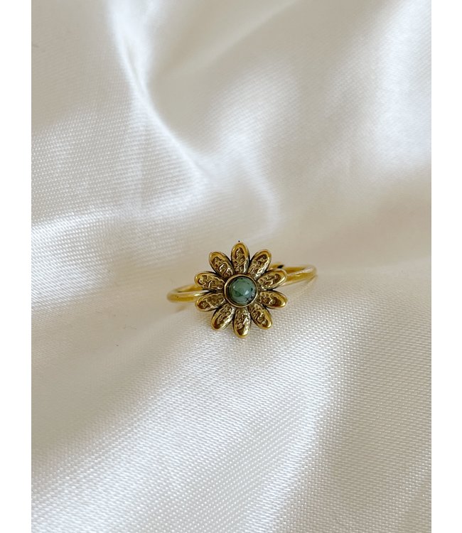 Anello di pietra naturale oro margherita "turchese" - acciaio inossidabile