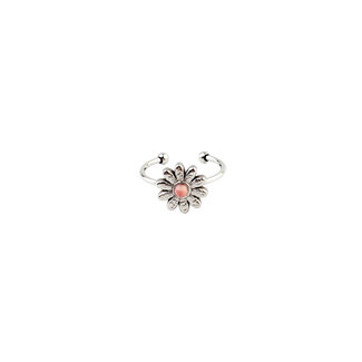 Silver Natural Stone Ring Daisy 'Rhodonite' - Acero inoxidable