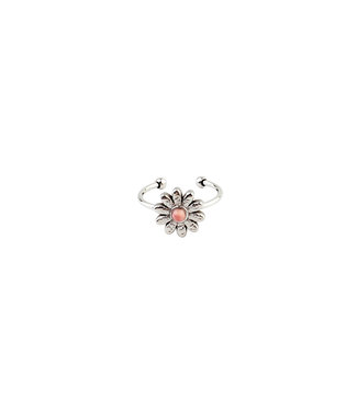 Silver Natural Stone Ring Daisy 'Rhodonite' - Stainless steel