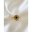 Gold Natural Stone Ring Daisy 'Black Agate' - Stainless steel