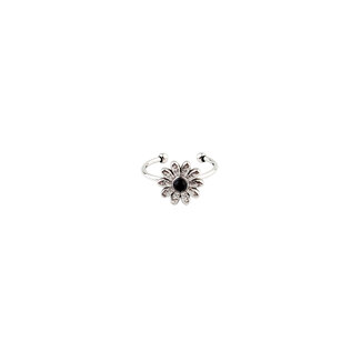 Silver Natural Stone Ring Daisy 'Black Agate' - Acero inoxidable