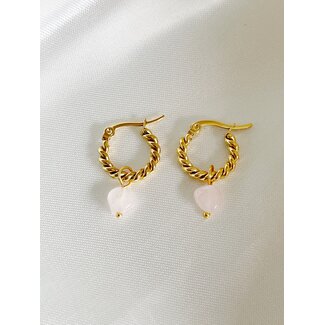 'Louane' Pink Natural Stone Twist Hoops Gold - Stainless Steel