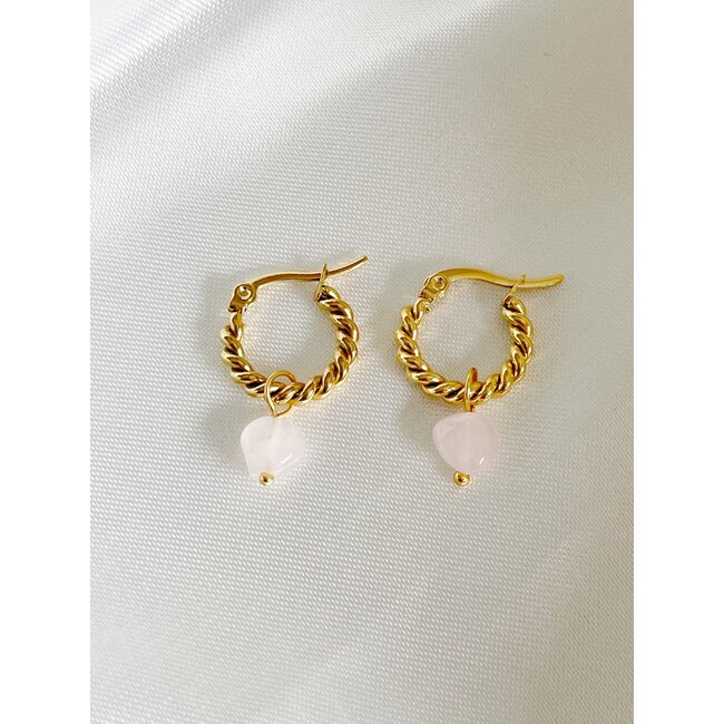 Louane 'Pink Natural Stone Twist Hoops Gold - acciaio inossidabile