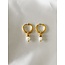 Boucles d'Oreilles 'Veerle' Or & Perle - Acier Inoxydable