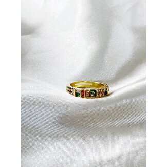 'Put a ring on it' ring multicolor - goud verguld (verstelbaar)