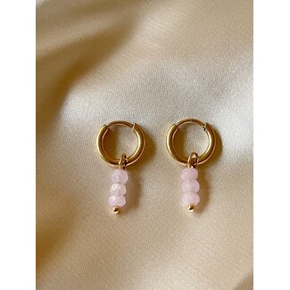 Cute little pink rose quartz earrings gold - stainless steel