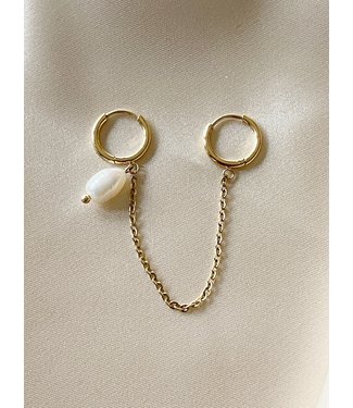 Double Earring 'Pearl' Gold - Acciaio inossidabile (1 PC)