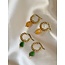 'Louane' Dark Green Natural Stone Twist Hoops Gold - Stainless Steel