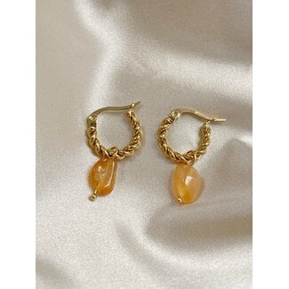 Louane 'Orange Natural Stone Twist Hoops Gold - acciaio inossidabile