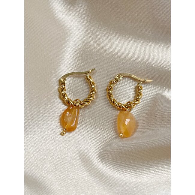 Louane 'Orange Natural Stone Twist Hoops Gold - acciaio inossidabile