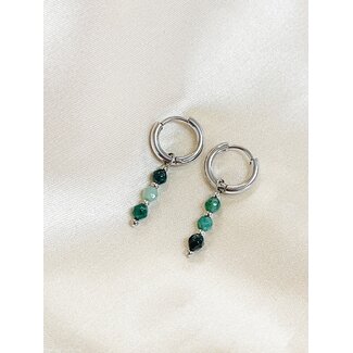 Mon Cheri Earrings Green Silver - Stainless Steel