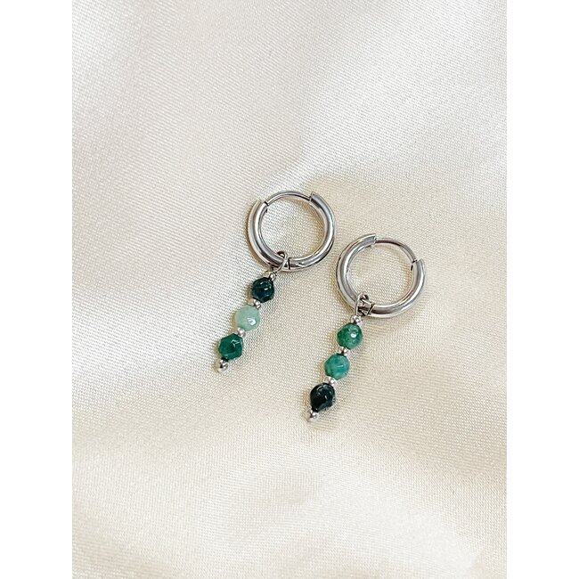 Boucles d'Oreilles Mon Cheri Vert Argent - Acier Inoxydable