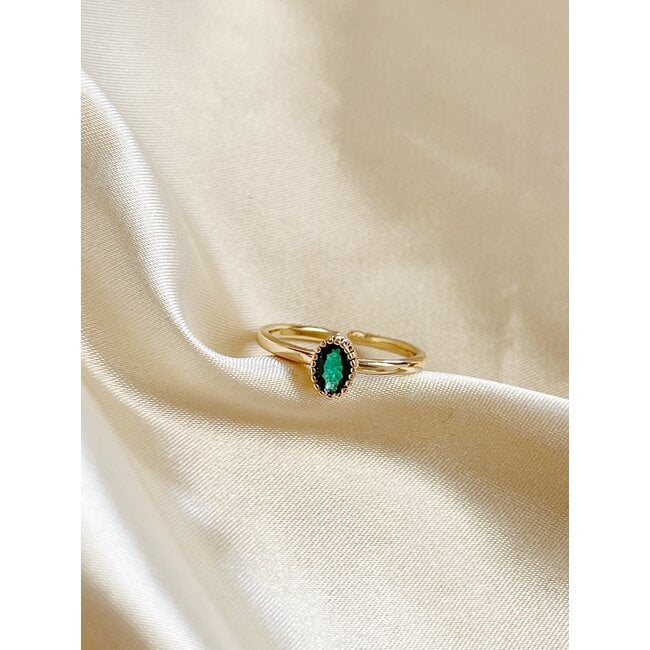 Bague 'Norah' verte - Plaqué or (réglable)