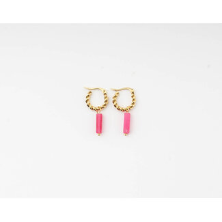 Boucles d'Oreilles 'Odilia' Or & Pierre Rose - acier inoxydable