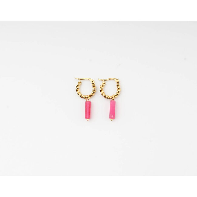 Boucles d'Oreilles 'Odilia' Or & Pierre Rose - acier inoxydable