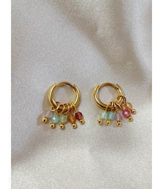 'Gina' multicolor natural stone EARRINGS GOLD - stainless steel