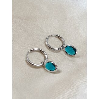 Boucles d'Oreilles Ovale 'Dana' Bleu Argent - Acier Inoxydable