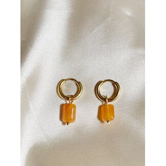 Orange Stone Earrings Gold - Stainless Steel