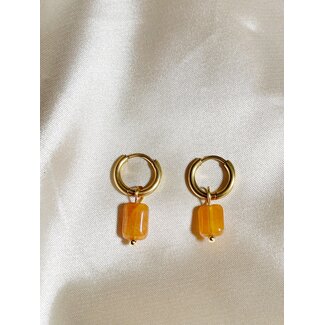 Pendientes de piedra naranja de oro - Acero inoxidable