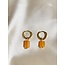 Orange Stone Earrings Gold - Stainless Steel