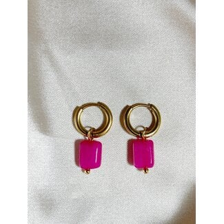 Boucles d'Oreilles Pierre Rose Or - Acier Inoxydable